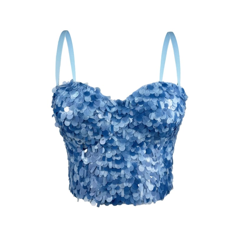 Camisole top sa šljokicama, uski kroj, ultra kratka duljina ≤40 cm, poliester 80–90%, odvojive naramenice