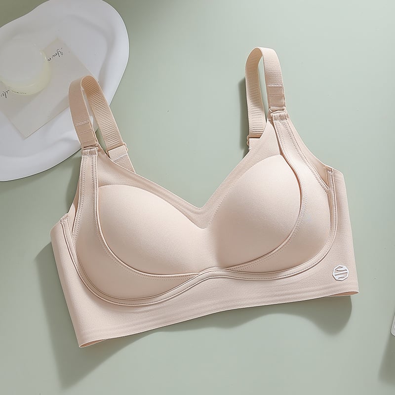 Сутиен от нейлонова материя, средно оформена чашка, фиксирани двойни презрамки, задни три реда закопчалки, повдигащ и регулиращ дизайн