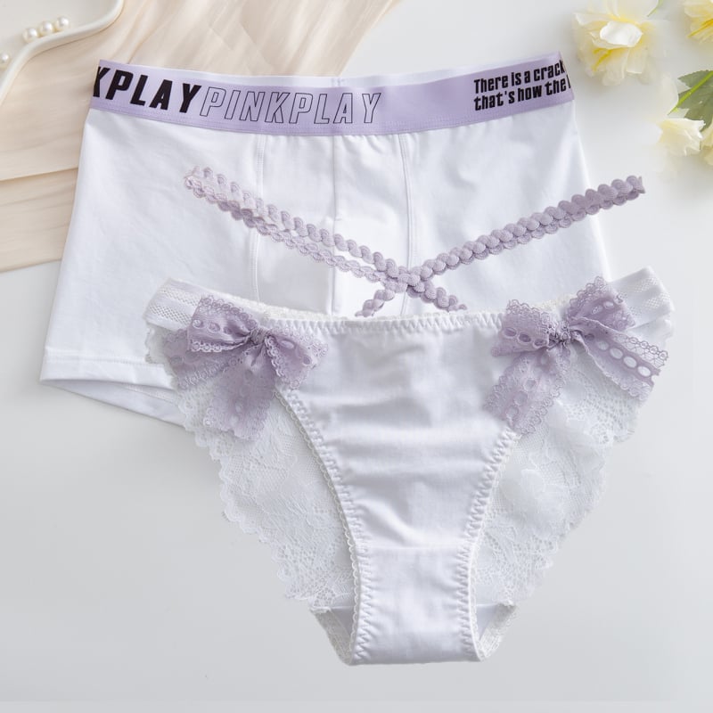 Muške boxerice niskog struka s mašnicom i ženske gaćice s floralnim printom – parni set