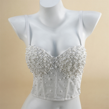 Mrežni bustier s perlicama na leđima, ženski grudnjak s odvojivim dvostrukim naramenicama, košarice 3/4 s pjenastim uloškom, tkanina 80-90% poliester