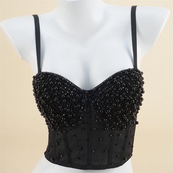 Mrežni bustier s perlicama na leđima, ženski grudnjak s odvojivim dvostrukim naramenicama, košarice 3/4 s pjenastim uloškom, tkanina 80-90% poliester