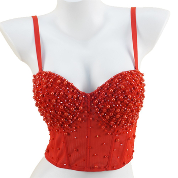 Mrežni bustier s perlicama na leđima, ženski grudnjak s odvojivim dvostrukim naramenicama, košarice 3/4 s pjenastim uloškom, tkanina 80-90% poliester