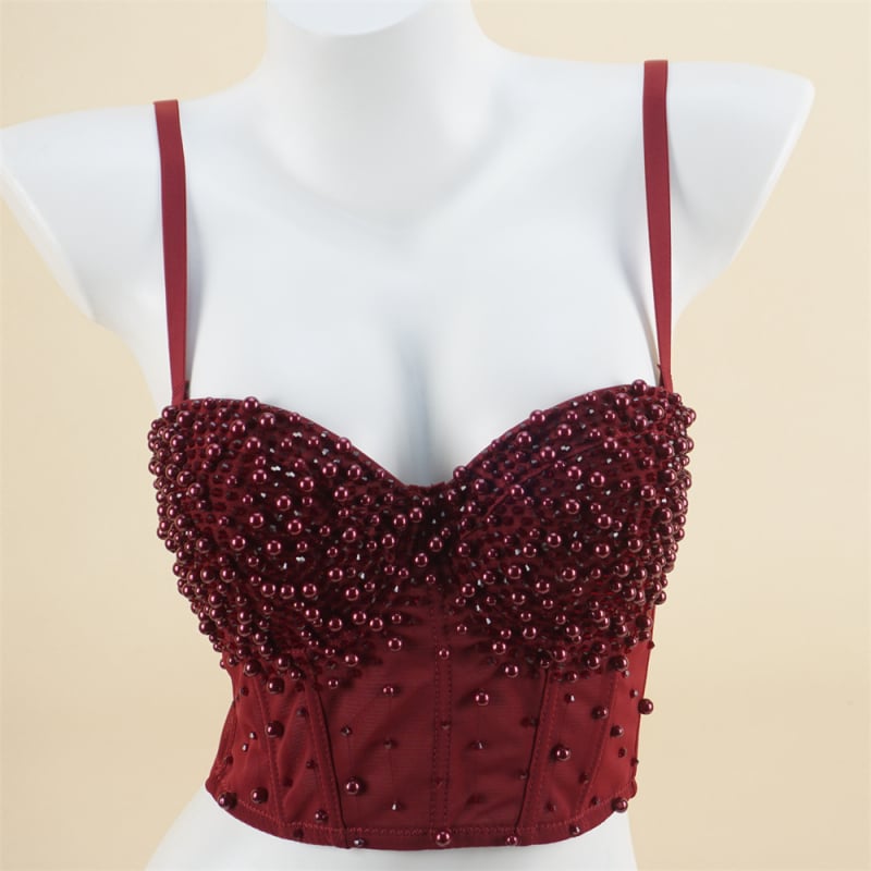 Mrežni bustier s perlicama na leđima, ženski grudnjak s odvojivim dvostrukim naramenicama, košarice 3/4 s pjenastim uloškom, tkanina 80-90% poliester
