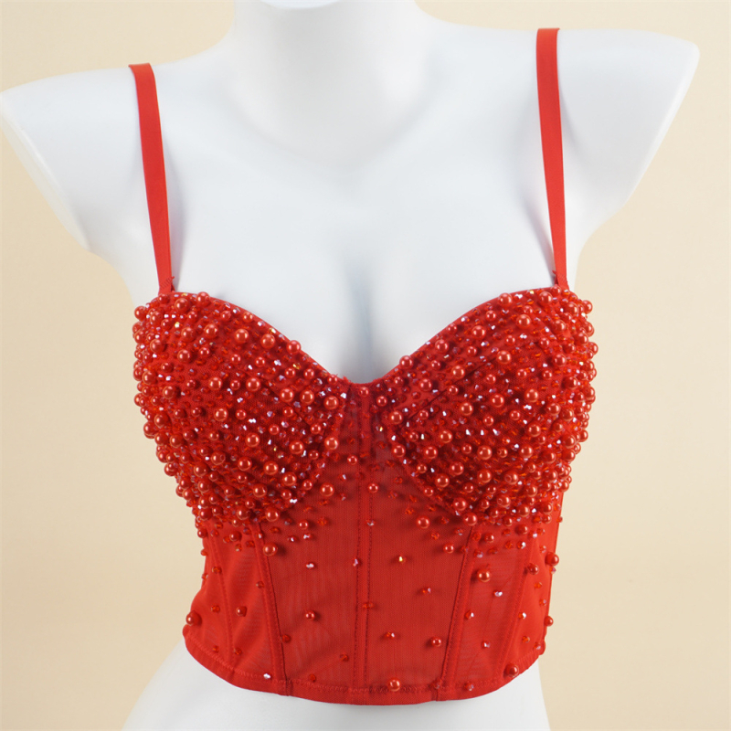 Mrežni bustier s perlicama na leđima, ženski grudnjak s odvojivim dvostrukim naramenicama, košarice 3/4 s pjenastim uloškom, tkanina 80-90% poliester