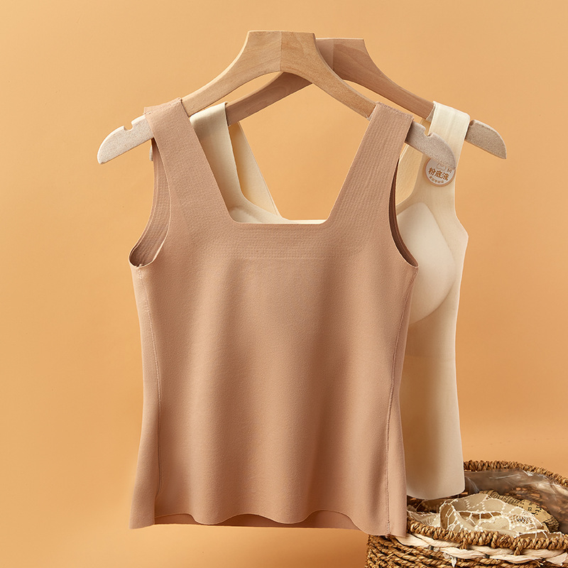 Termalna vesta za žene s integriranim čašicama, dvostrano četkan unutrašnjost, okrugli izrez, jednostruki najlonski materijal