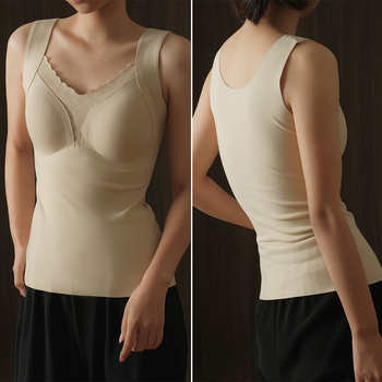 Vesta termică pentru femei, cu pernă încorporată la bust, dublu strat, decolteu în V, poliester