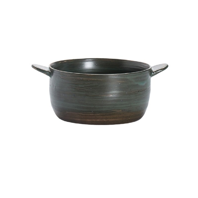 Jaapani stiilis keraamiline supika kahe käepidemega, ümmargune, värvilise glasuuriga, mikrolaineahjus sobiv