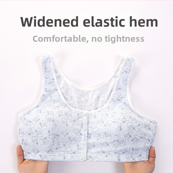 Medvilninis naktinis liemenėlė su priekinio užsegimo, be vielos, pilnos kaušeliai, ploni formuoti kaušeliai, fiksuoti dvigubi petnešos, 100% medvilnė