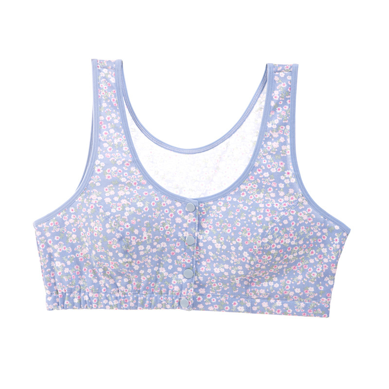 Medvilninis naktinis liemenėlė su priekinio užsegimo, be vielos, pilnos kaušeliai, ploni formuoti kaušeliai, fiksuoti dvigubi petnešos, 100% medvilnė