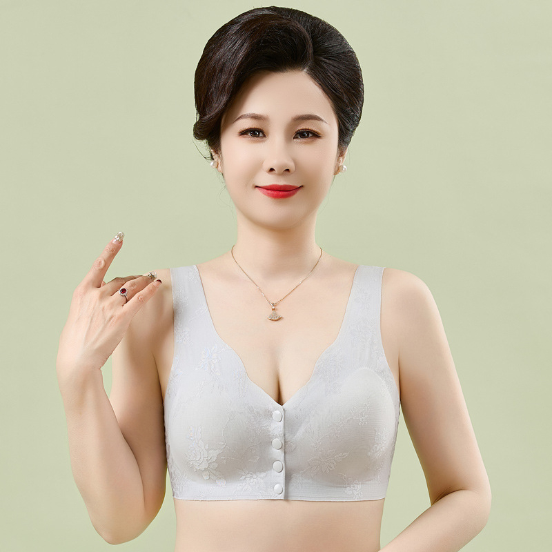 Krūštis vidutinio amžiaus moterims, liemenės tipo be siūlių, priekinis užsegimas, plonos formuojamos puodeliai, nailonas su spandeks pamušalu