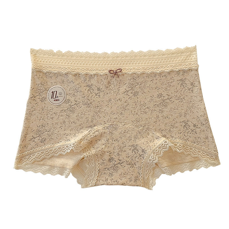 Női antibakteriális pamut boxer brief virágmintával, középmagas derékkal, pamutszövetes bélés a gát területén