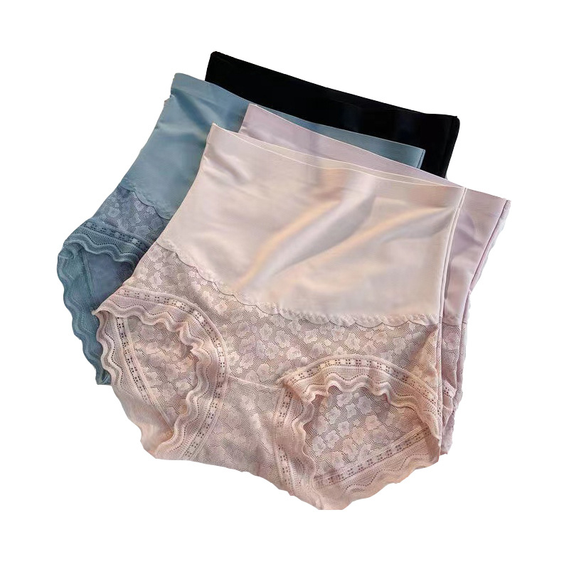 Ženske gaćice visokog struka s čipkom od ice silk materijala, bezšivne, s pamukom u prednjem dijelu, podrška trbuha i podizanje bokova, sexy nakon poroda, plus veličina, ljetni lagani model