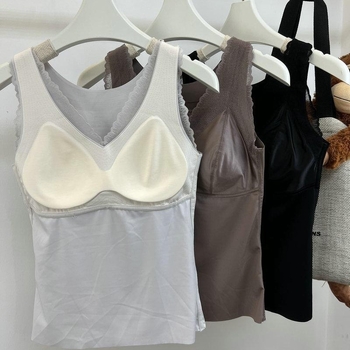 Ženski termalni top s ugrađenim jastučićima za dojke, bezšivna, nylon materijal, V-izrez, jednodijelni, zadržava toplinu