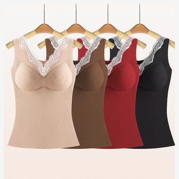 Plus-size čipkasti termalni top s V-izrezom i umetkom za prsa
