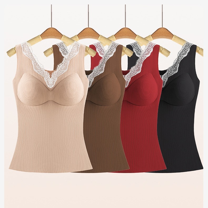 Plus-size čipkasti termalni top s V-izrezom i umetkom za prsa