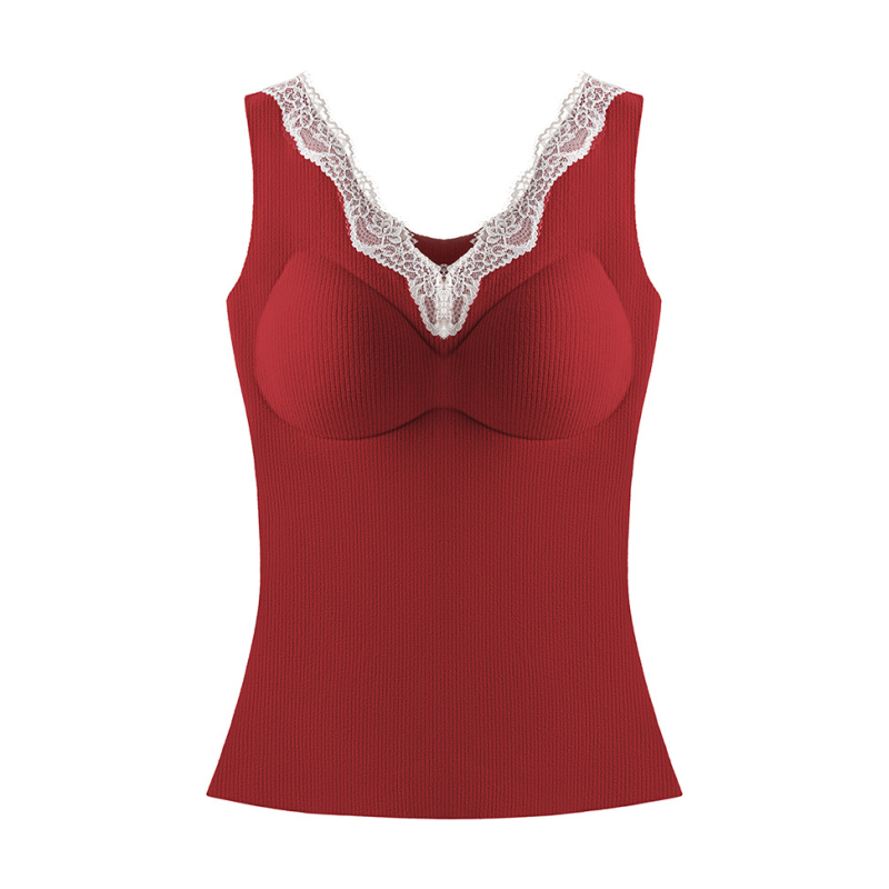 Plus-size čipkasti termalni top s V-izrezom i umetkom za prsa