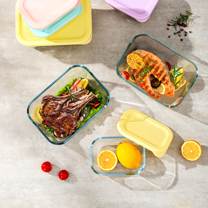 Kutija za svježu hranu od visokog borosilikatnog stakla, pravokutna, mikrovalno sigurna, zatvorena za očuvanje svježine, kapacitet 1-2 L