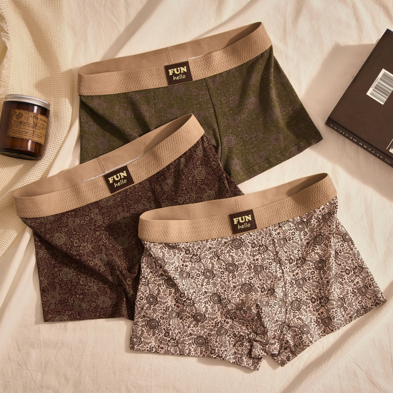 Férfi boxeralsó virágmintás, lélegző poliészter, középmagasságú derék, gátbélés viszkóz