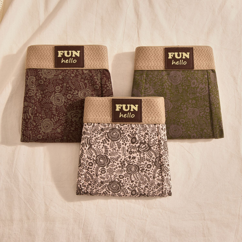 Férfi boxeralsó virágmintás, lélegző poliészter, középmagasságú derék, gátbélés viszkóz