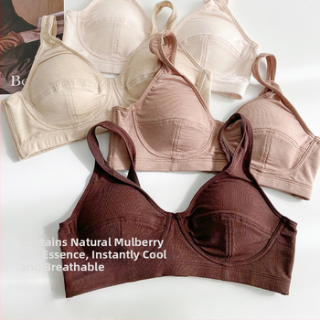 Prancūziško stiliaus liemenėlė su 3D puodeliais iš mulberry šilko, be siūlių, be metalinių žiedų, push-up