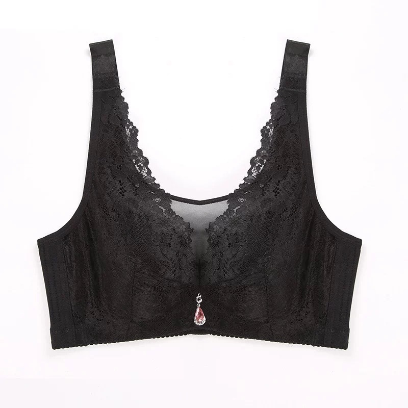 Дантелен бюстгальтер плюс размер с мека телена подпора, Push-Up, странична опора