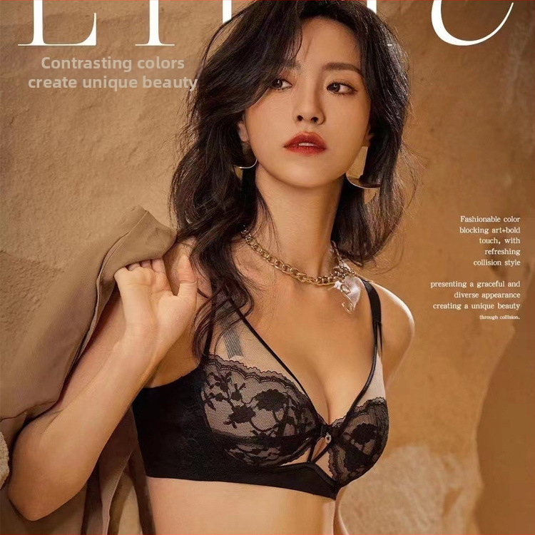 6613 Бюстие с дантела и мрежа, чашка 3/4, модел с тънък горен и по-дълбок долен контур, фиксирани двойни презрамки, задно закопчаване с три реда куки