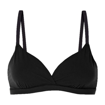 Modalinė liemenėlė su trikampio formos puodeliais, ploni formuoti puodeliai, nuimamos petnešėlės, nugaros uždarymas su trim eilių kabliukų