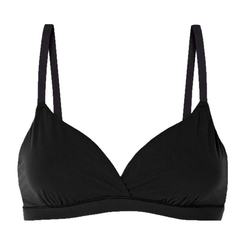 Modalinė liemenėlė su trikampio formos puodeliais, ploni formuoti puodeliai, nuimamos petnešėlės, nugaros uždarymas su trim eilių kabliukų