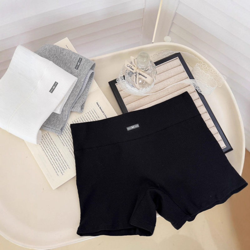 Női 3-in-1 antibakteriális, lélegző pamut rövidnadrág középmagas derekú ribkötéses