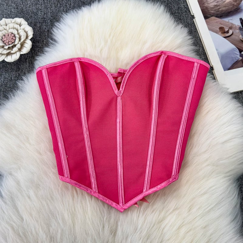 Ženski top tipa cijev bez ramena, bez leđa, od denima, s ribljom kostom i krojem za vitkost, visokim strukom