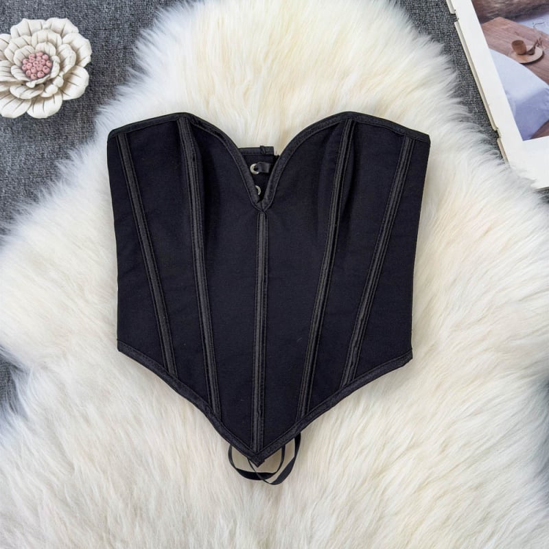 Ženski top tipa cijev bez ramena, bez leđa, od denima, s ribljom kostom i krojem za vitkost, visokim strukom