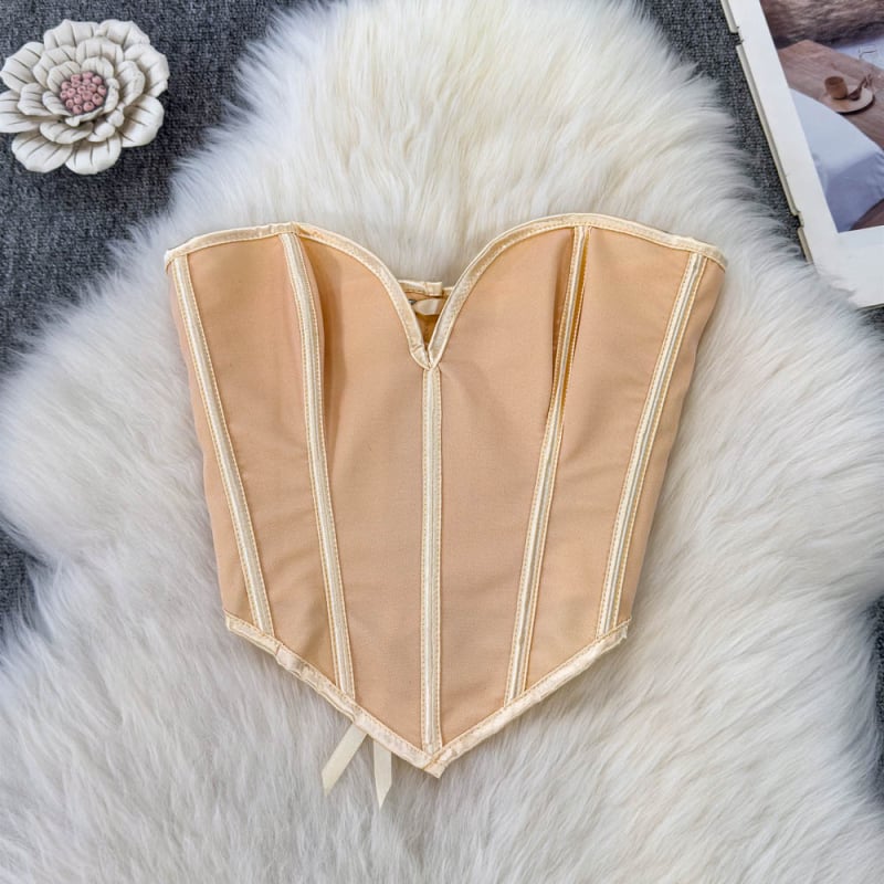 Ženski top tipa cijev bez ramena, bez leđa, od denima, s ribljom kostom i krojem za vitkost, visokim strukom