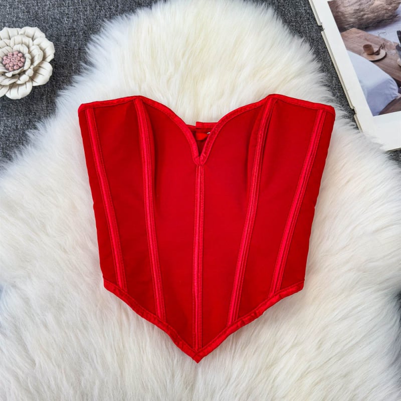 Ženski top tipa cijev bez ramena, bez leđa, od denima, s ribljom kostom i krojem za vitkost, visokim strukom