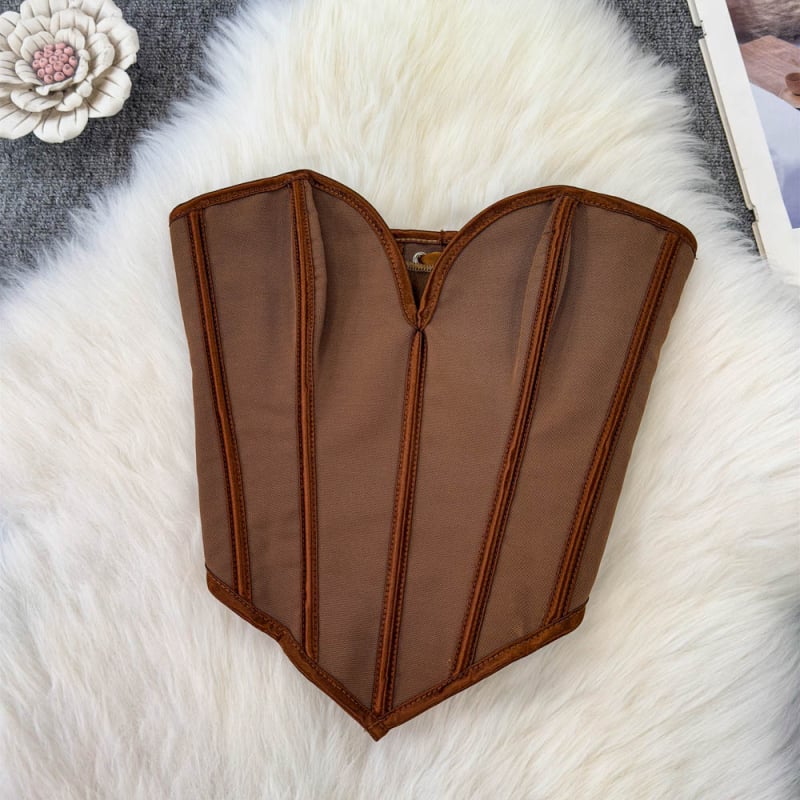 Ženski top tipa cijev bez ramena, bez leđa, od denima, s ribljom kostom i krojem za vitkost, visokim strukom