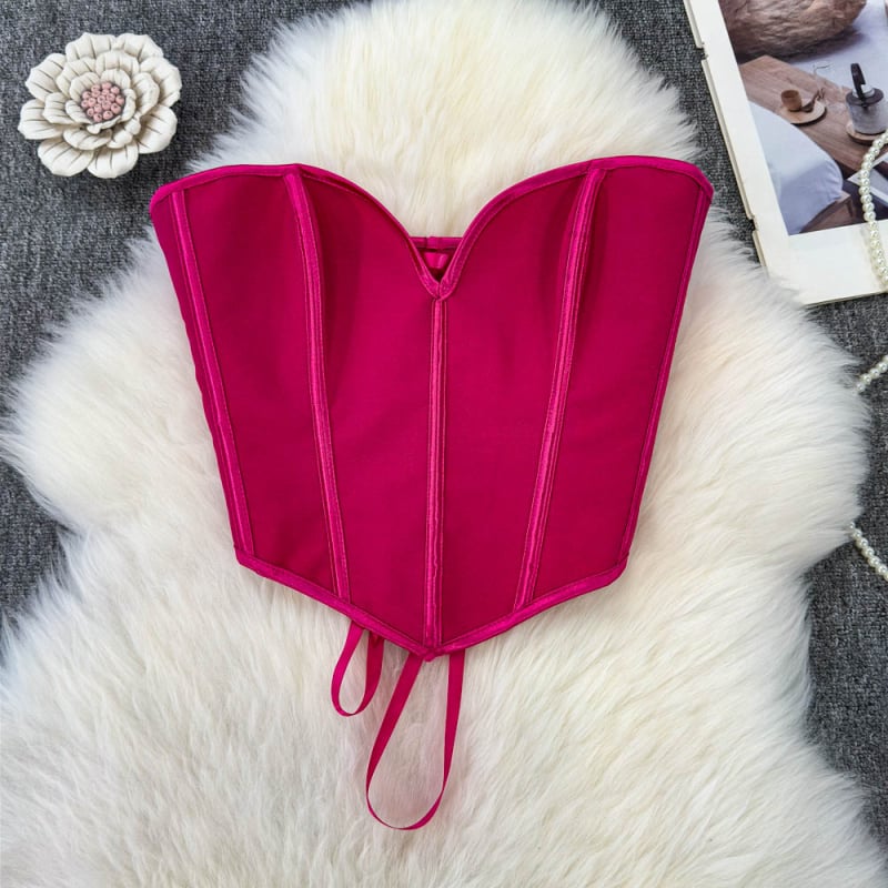 Ženski top tipa cijev bez ramena, bez leđa, od denima, s ribljom kostom i krojem za vitkost, visokim strukom