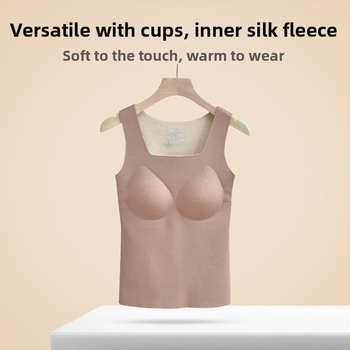 Varrásmentes termikus mellény dupla réteg Mulberry selyemből, pulóver-stílusú, négyszögletes nyakú, meleg és külső viselésre alkalmas