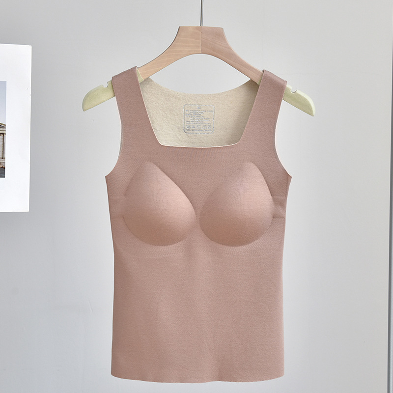 Varrásmentes termikus mellény dupla réteg Mulberry selyemből, pulóver-stílusú, négyszögletes nyakú, meleg és külső viselésre alkalmas