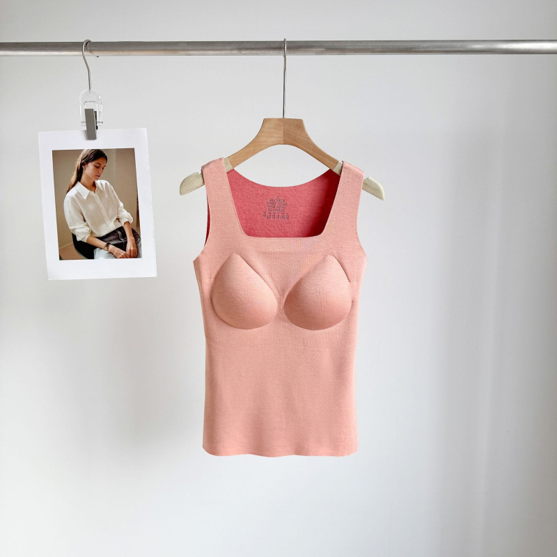 Varrásmentes termikus mellény dupla réteg Mulberry selyemből, pulóver-stílusú, négyszögletes nyakú, meleg és külső viselésre alkalmas