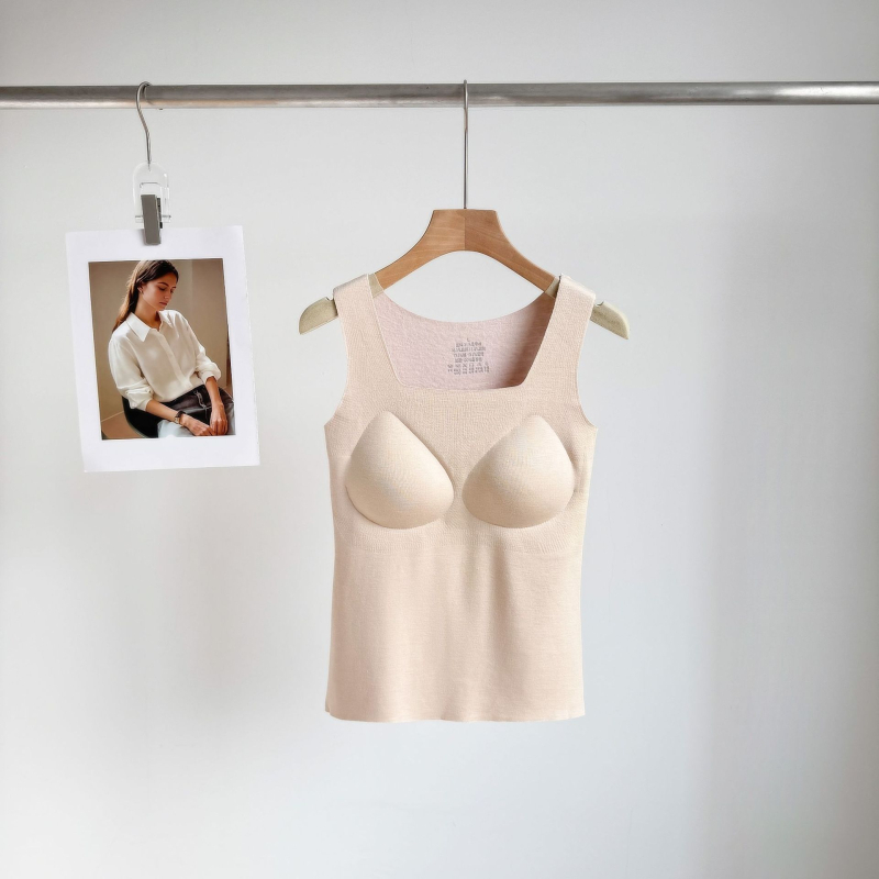 Varrásmentes termikus mellény dupla réteg Mulberry selyemből, pulóver-stílusú, négyszögletes nyakú, meleg és külső viselésre alkalmas