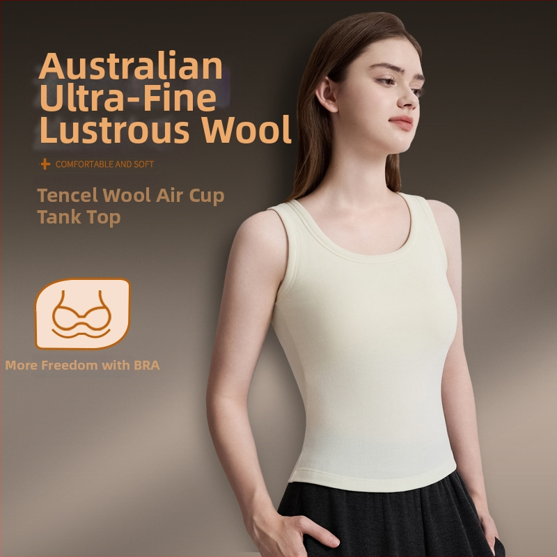 Ženski termalni top s integriranim jastučićem za prsa i dizajnom bra-in, Cloud wool tkanina (debljina 251–300 g/m2), jednobojno, okrugli izrez