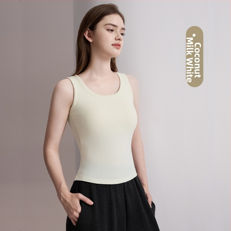 Ženski termalni top s integriranim jastučićem za prsa i dizajnom bra-in, Cloud wool tkanina (debljina 251–300 g/m2), jednobojno, okrugli izrez