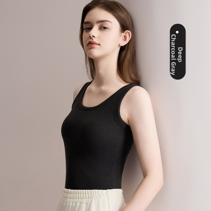 Ženski termalni top s integriranim jastučićem za prsa i dizajnom bra-in, Cloud wool tkanina (debljina 251–300 g/m2), jednobojno, okrugli izrez