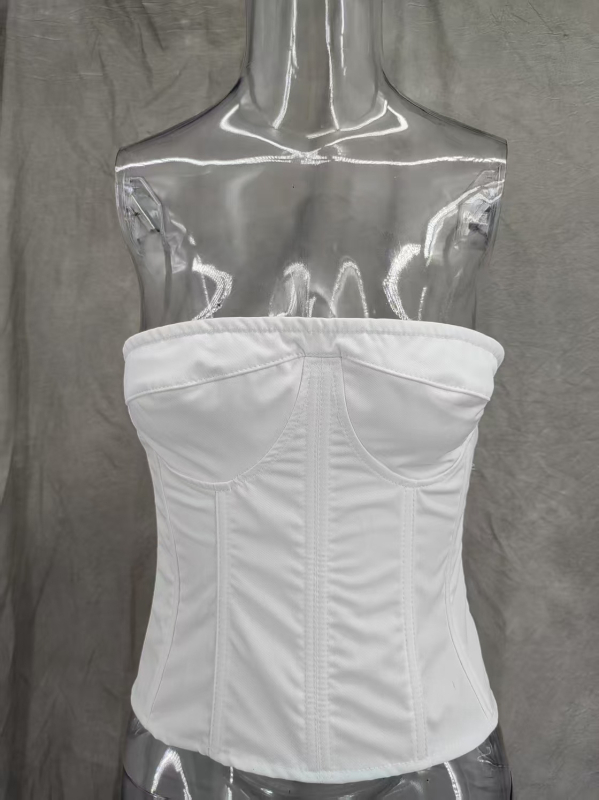 Set top și fustă cu bretele de tip os de pește, top reglabil fără bretele, broderie florală, bumbac-viscoză, primăvară-vară 2025