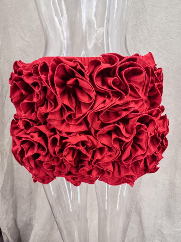 Set top și fustă cu bretele de tip os de pește, top reglabil fără bretele, broderie florală, bumbac-viscoză, primăvară-vară 2025