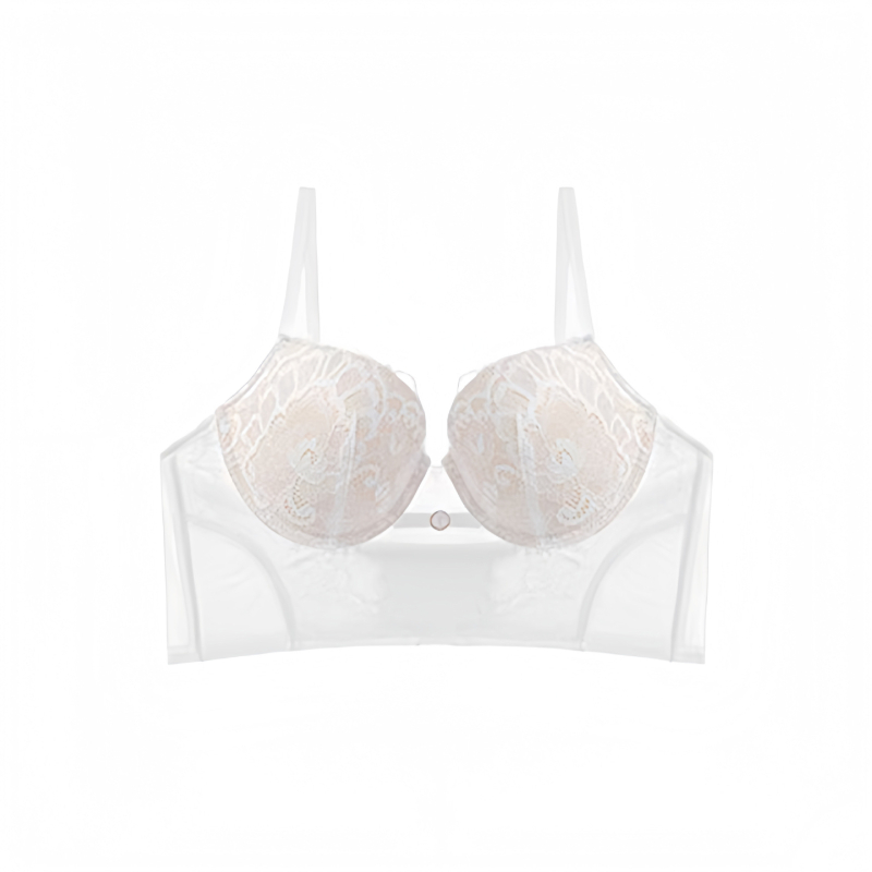 Сутиен сет с френски стил и дантела, 3/4 чашка, тънки формовани чашки, найлонова материя, задна закопчалка с три реда куки, фиксирани презрамки