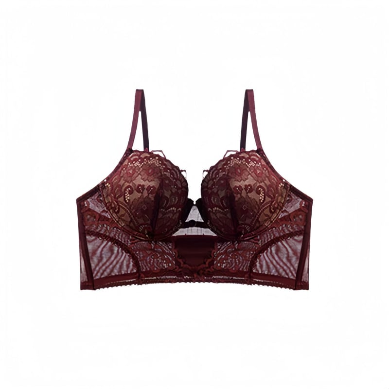 Сутиен сет с френски стил и дантела, 3/4 чашка, тънки формовани чашки, найлонова материя, задна закопчалка с три реда куки, фиксирани презрамки