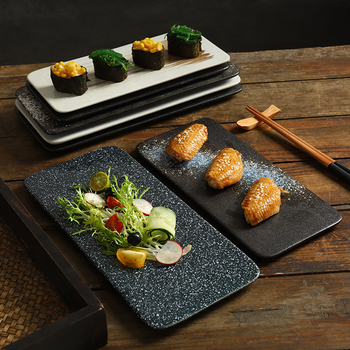Porcelanska pravokutna ploča japanskog stila sushi i roštilja; mikrovalna sigurnost; završna površina ispod glazure; prilagodljivo