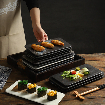 Porcelanska pravokutna ploča japanskog stila sushi i roštilja; mikrovalna sigurnost; završna površina ispod glazure; prilagodljivo