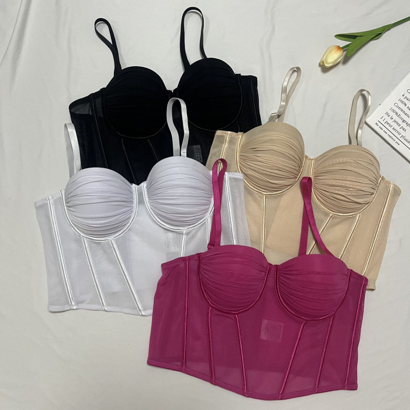 Push-Up мрежест жилет топ с подвижни презрамки, четири реда закопчалки на гърба, чашки 1/2, тънки оформени чаши