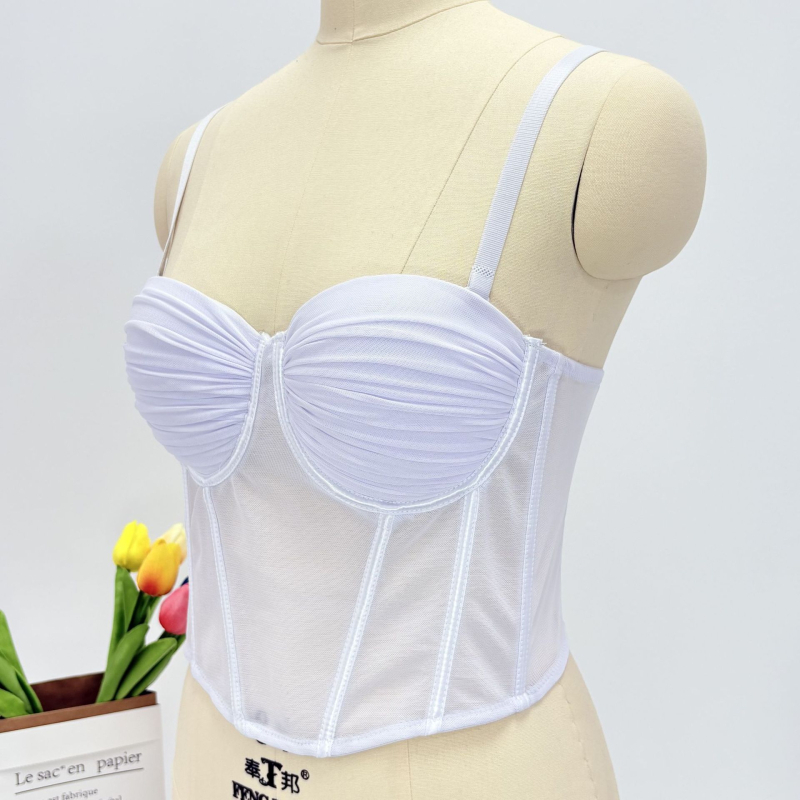 Push-Up мрежест жилет топ с подвижни презрамки, четири реда закопчалки на гърба, чашки 1/2, тънки оформени чаши